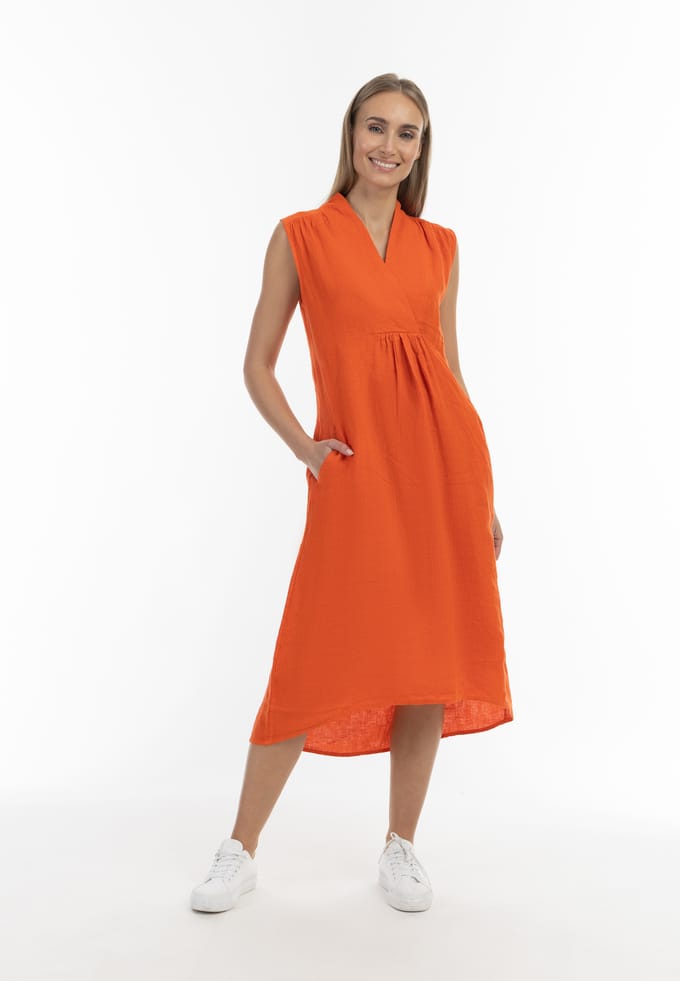 RISA Linnen midi-jurk Dames oranje