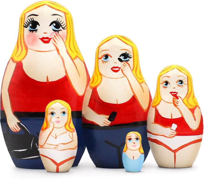 Make-up Nesting Poppen - Stapelpoppen Hout - Decoratie Kamer - Set van 5 stuks - Multi kleuren