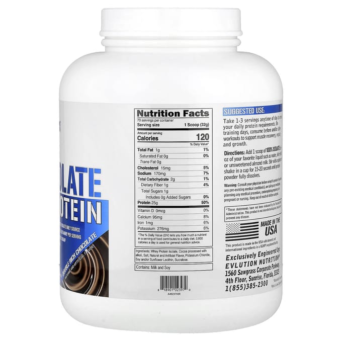 100% Eiwit Isolaat, Dubbele Rijke Chocoladesmaak, 2,268 kg(5lb)