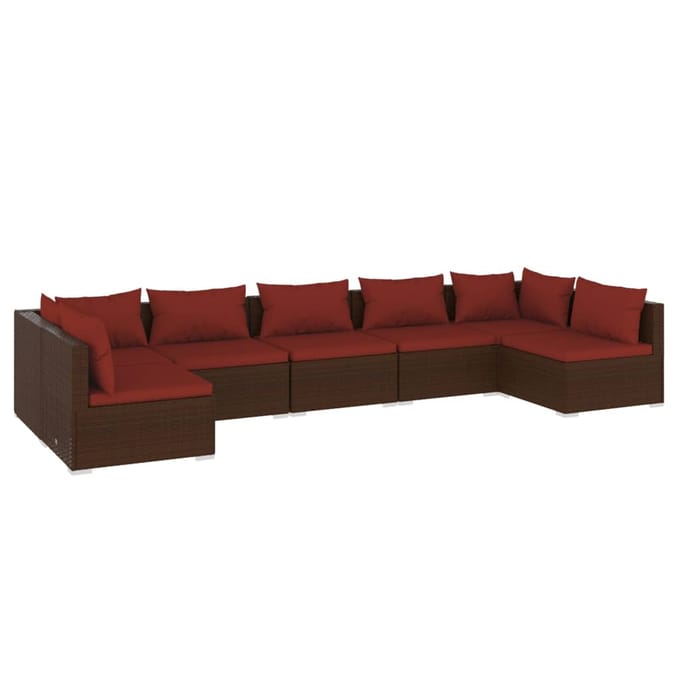 vidaXL - 7-delige - Loungeset - met - kussens - poly - rattan - bruin