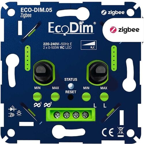Zigbee Smart LED DUO Dimmer Inbouw 2x 0-100 Watt 220-240V - Fase afsnijding