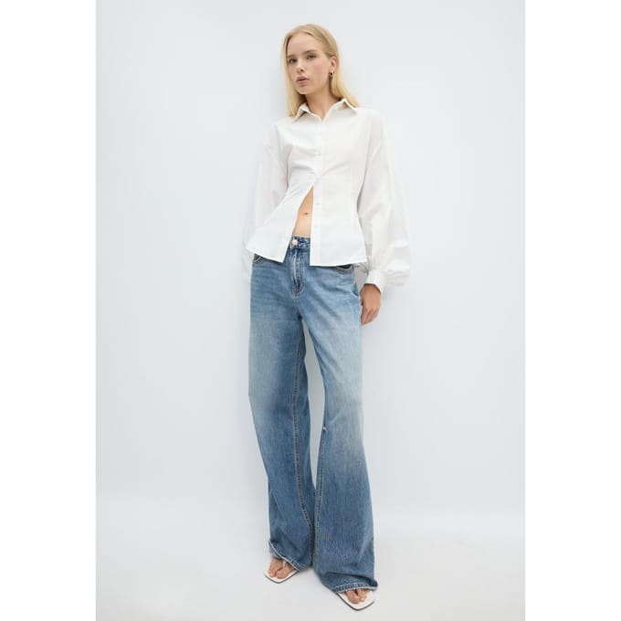 Stradivarius Popeline blouse met pofmouwen  Wit XS