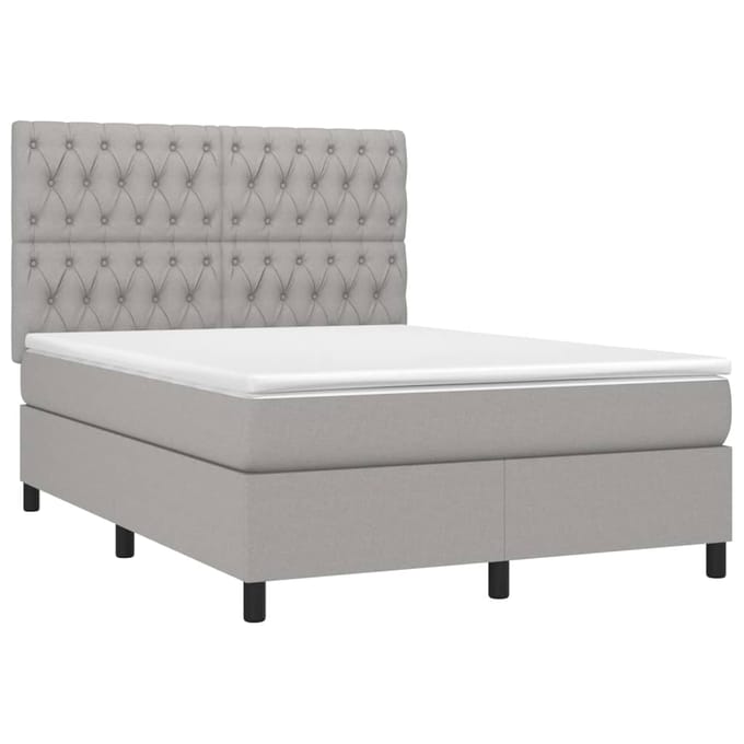 vidaXL - Boxspring - met - matras - en - LED - stof - lichtgrijs - 140x200 - cm
