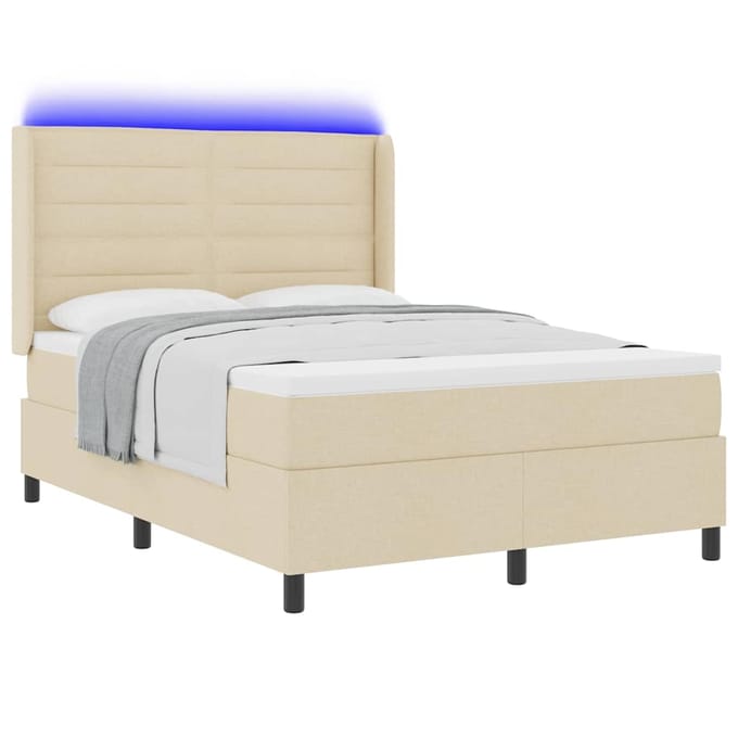 vidaXL - LED - Box - Spring - Bed - met - matras - Crème - 140 - x - 200 - cm - Stof