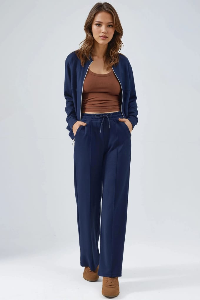 Modal Touch Sweatshirt met Rits & Geribbelde Broek Set