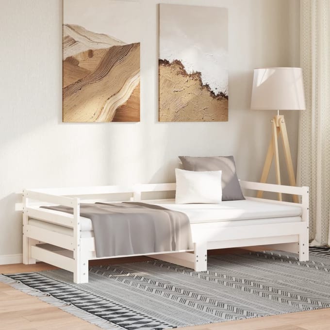 vidaXL - Slaapbank - uitschuifbaar - massief - grenenhout - wit - 90x200 - cm