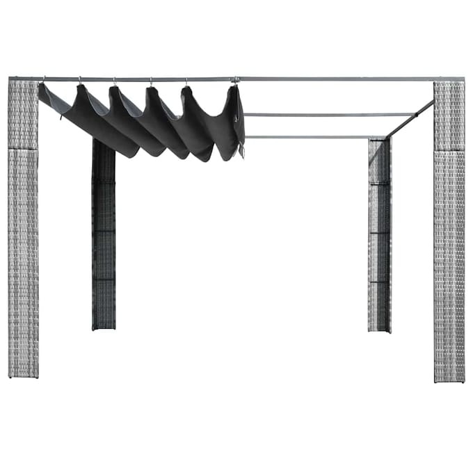 vidaXL - Prieel - met - dak - 300x300x220 - cm - poly - rattan - grijs - en - antraciet