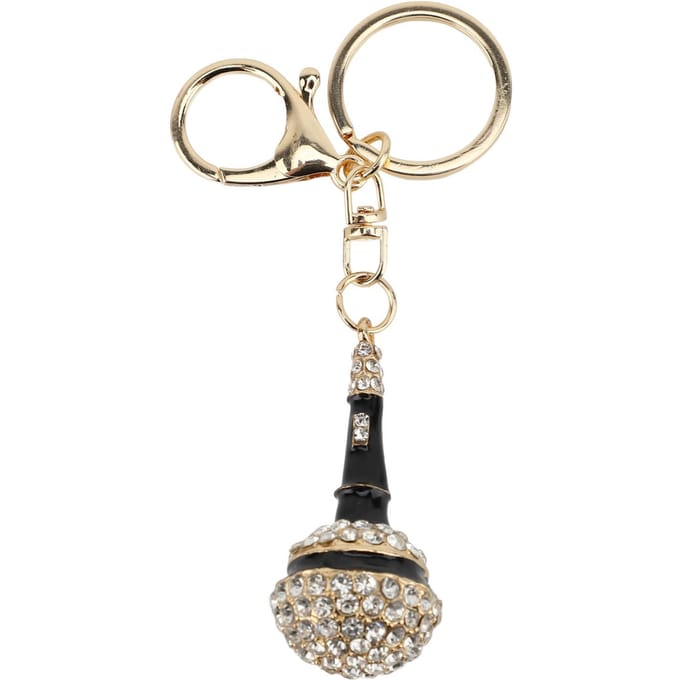 Microfoon Sleutelhanger Hanger Zinklegering Strass Glitters Verguld Muziek Microfoon Sleutelring beige