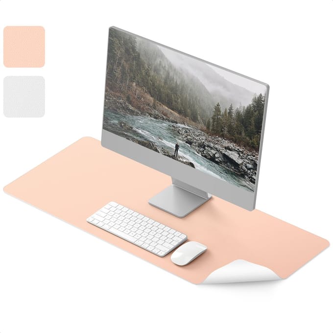 Bureau Onderlegger - Muismat XXL - 90 x 40 cm - Dubbelzijdig - roze en zilver