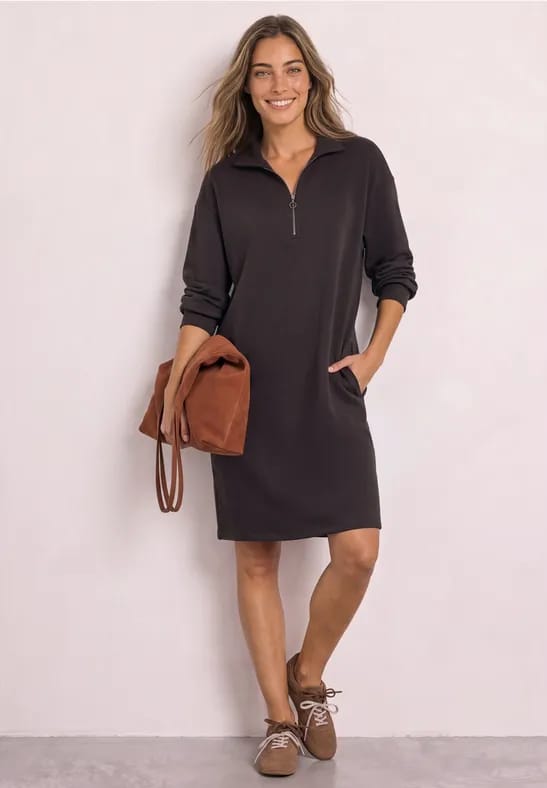 Kniehoge sweaterjurk met ritsdetail
