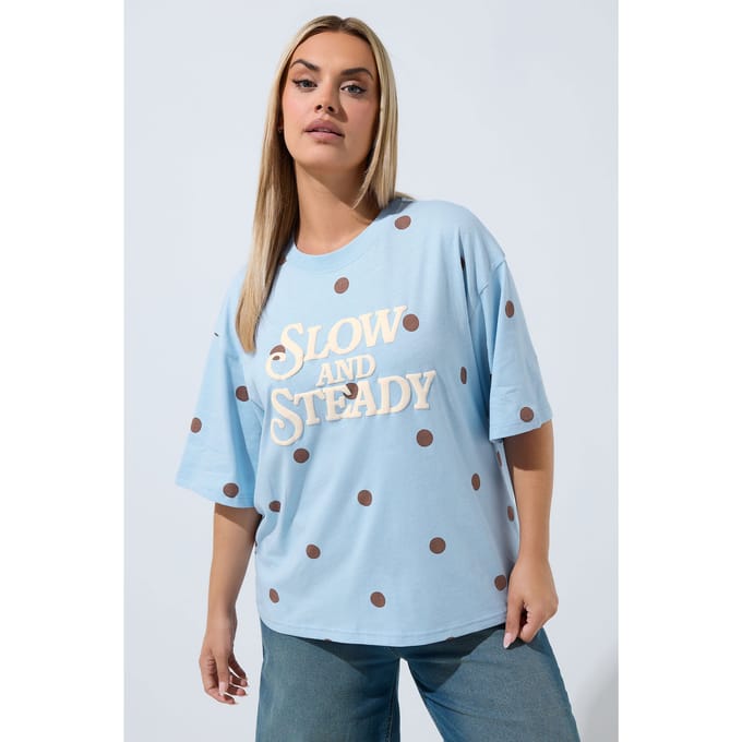 Limited Collection Blauw Tshirt Met Stippen 'Slow & Steady' Size 42
