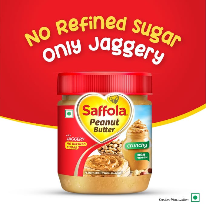 Saffola Beurre de Cacahuète avec Jaggery, Croquant 850 g | Beurre de Cacahuète Riche en Protéines | Sans Sucre Raffiné beige