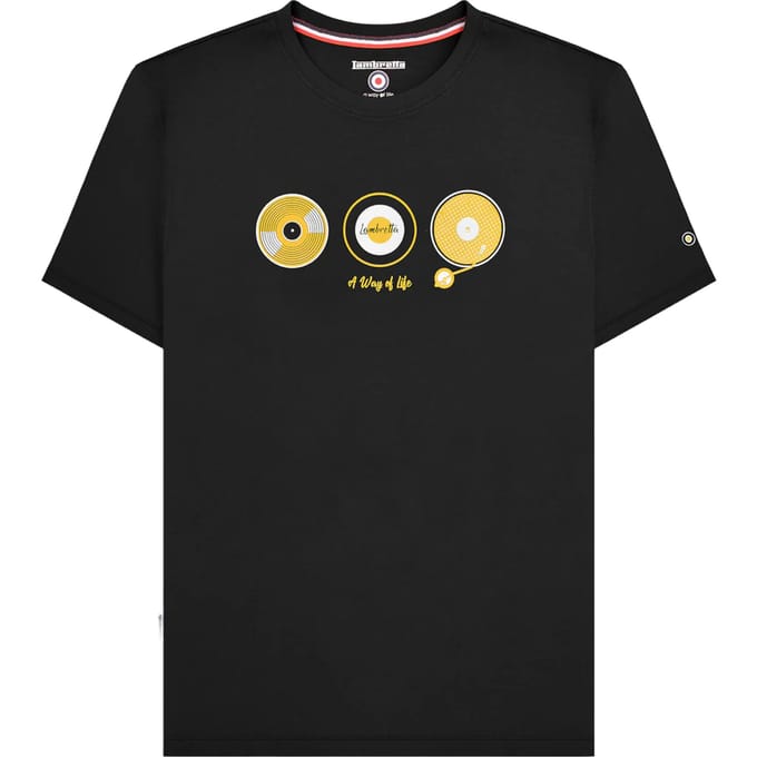 Lambretta Heren Vinyl Groot & Lang T-Shirt (Zwart)