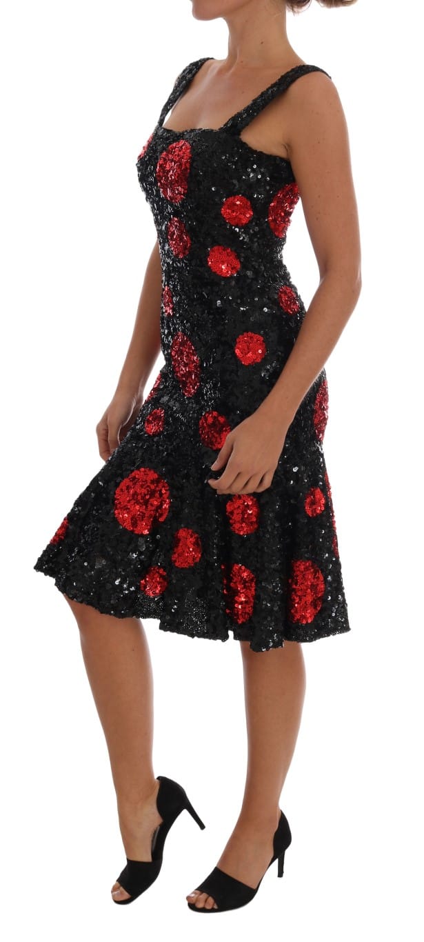 Dolce & Gabbana Vrouwen Zwart Rood Polka Sequined Shift Jurk