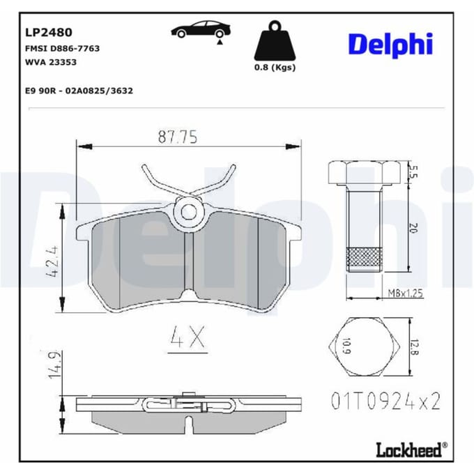 Remblokkenset, schijfrem DELPHI LP2480
