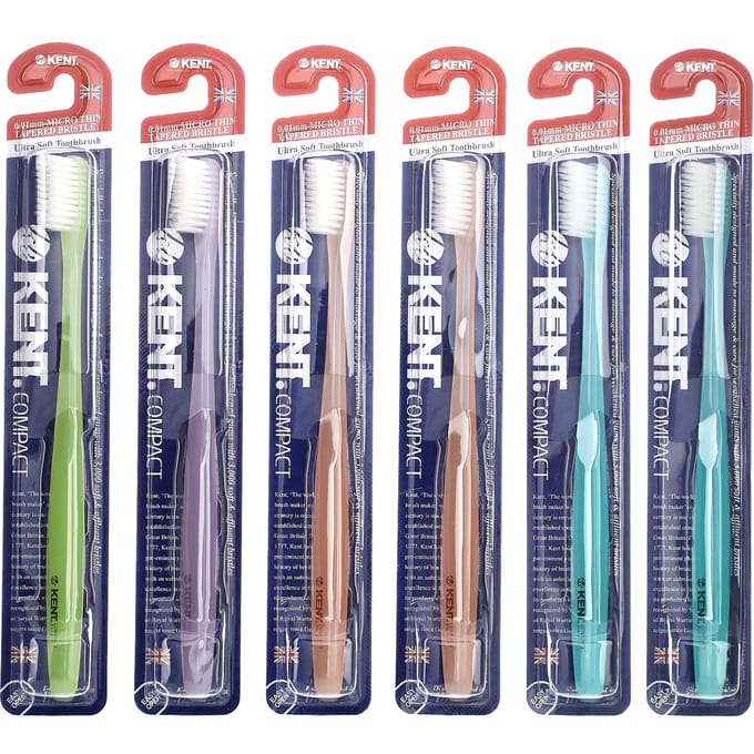 Kent, brosse à dents ultra douce, compacte, 6 brosses à dents blue