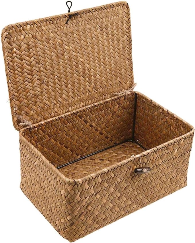 CRLYN® Rieten Wasmand met Deksel - 36 x 23 x 17 cm