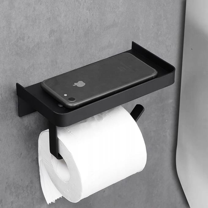 Zwarte Toiletrolhouder met Plank - Zwart Loft Design