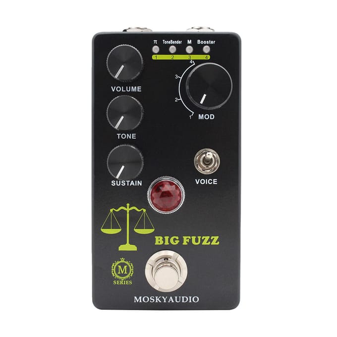 MOSKYAudio FUZZ Gitaar Effectpedaal 4 Modus Schakelaar & Volume/Toon/Sustain Regelaars Compact Draagbaar zwart