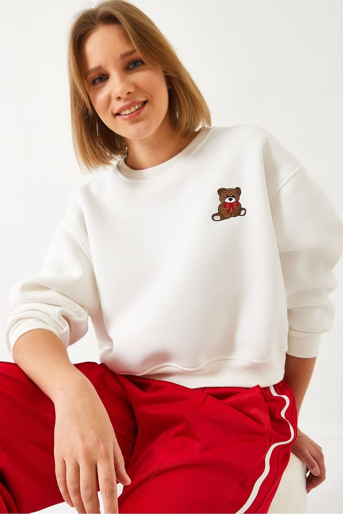 Geborduurd Korte Sweatshirt met Strik