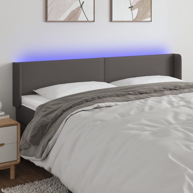 vidaXL - Hoofdbord - LED - 183x16x78/88 - cm - kunstleer - grijs