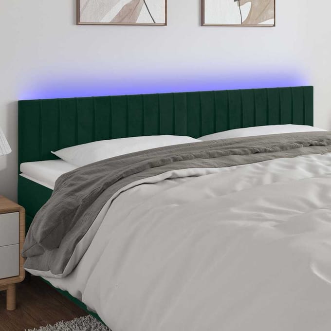 vidaXL Hoofdbord LED 160x5x78/88 cm fluweel donkergroen