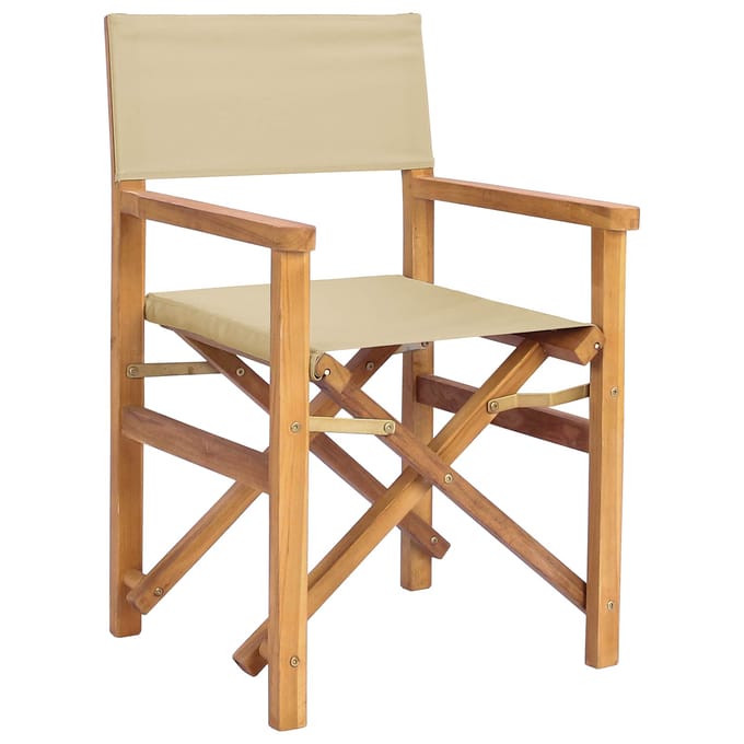 vidaXL - Regisseursstoel - Bruin - en - Beige - Massief - Teakhout