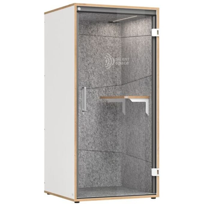 Geluiddichte cabine Silent Space 1 - ESG-glas - ledverlichting - ventilatie - wit/grijs gemêleerd