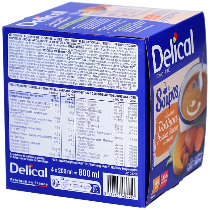 Delical HP HC Soep Pompoen, Zoete Aardappel & Room 4x200 Voeding