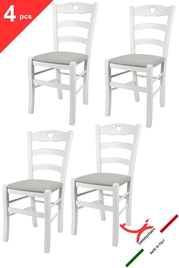 Tommychairs Cuore - Eetkamerstoelen - Set van 4 - Wit - Rotan & Hout