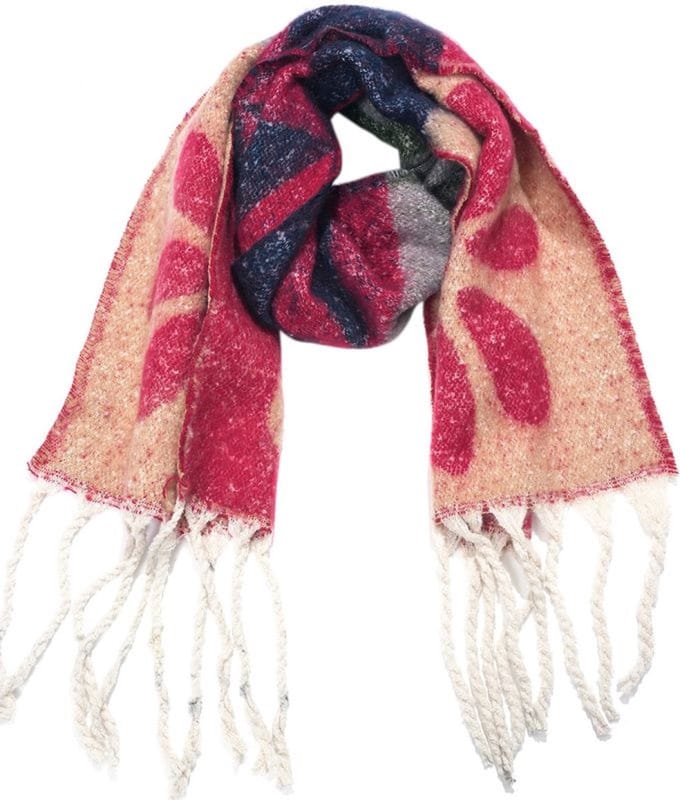 Wintersjaal - bloemen design - rood/beige - 190x40cm - zachte sjaal