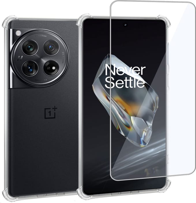 Geschikt voor OnePlus 12 - Hoesje + Screenprotector – Gehard Glas Cover + Shock Proof Case - Transparant