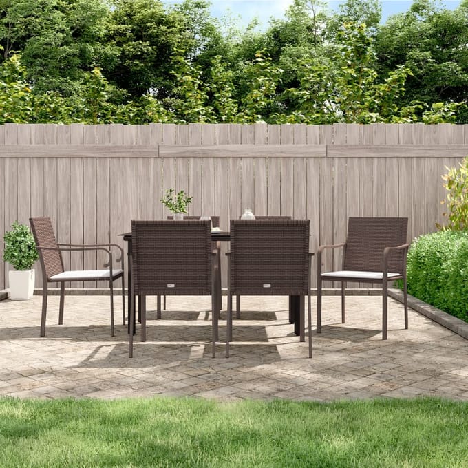 vidaXL - 7-delige - Tuinset - met - kussens - poly - rattan - en - staal