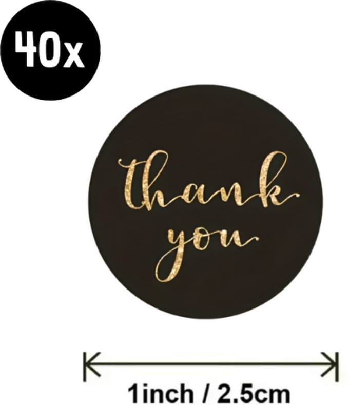 40x ZOETTT Sluitzegel | THANK YOU | zwart & goud | 25 mm