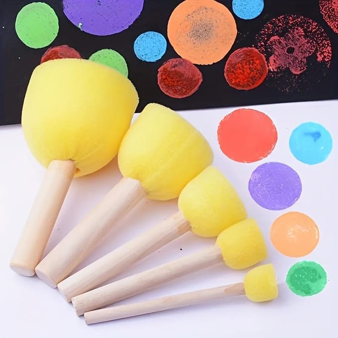 20Pcs Pinceaux Éponges Jaunes pour Graffiti, Peinture et Projets Artistiques - Têtes Rondes Champignon beige