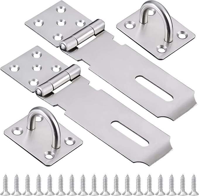 2 Pieces Security Lock, Lockable, Padlock, Door Lock, Safety Device, Metal Hash Lock for Padlocks, Silver - ShopVlot