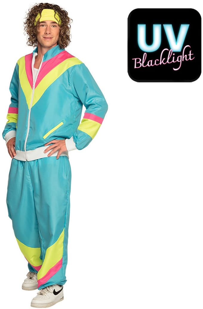 Boland - Trainingspak Retro dude neonblauw (S) - Volwassenen - - 80's & 90's - Disco