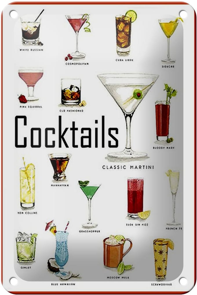 Blechschild Alkohol 12x18cm Cocktails cuba libre Martini