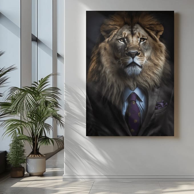 Canvas Schilderij - Meneer de Leeuw - Wall Art - Dieren - 60x40x2 cm