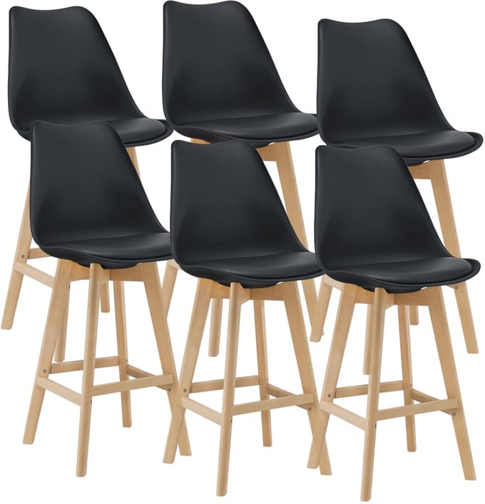 Barkruk set van 6 kunstleer en beuken 105x48x58 cm zwart