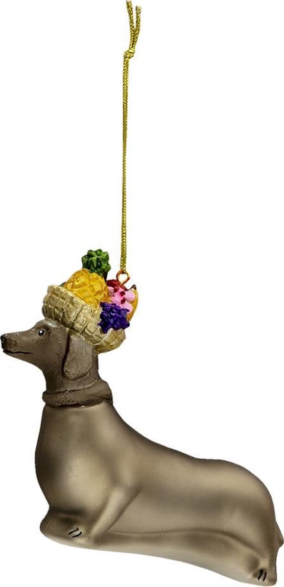 Clayre & Eef Kersthanger Hond 11x4x10 cm Grijs Glas Kerstbal