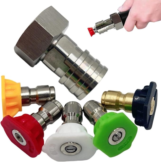 Tuinslangadapter Roestvrijstaal - Hogedrukreiniger Koppeling - Efficiënt Schoonmaken - Stofdichte Fittingen - 9.4 x 7.6 x 3.3 cm - Zilver