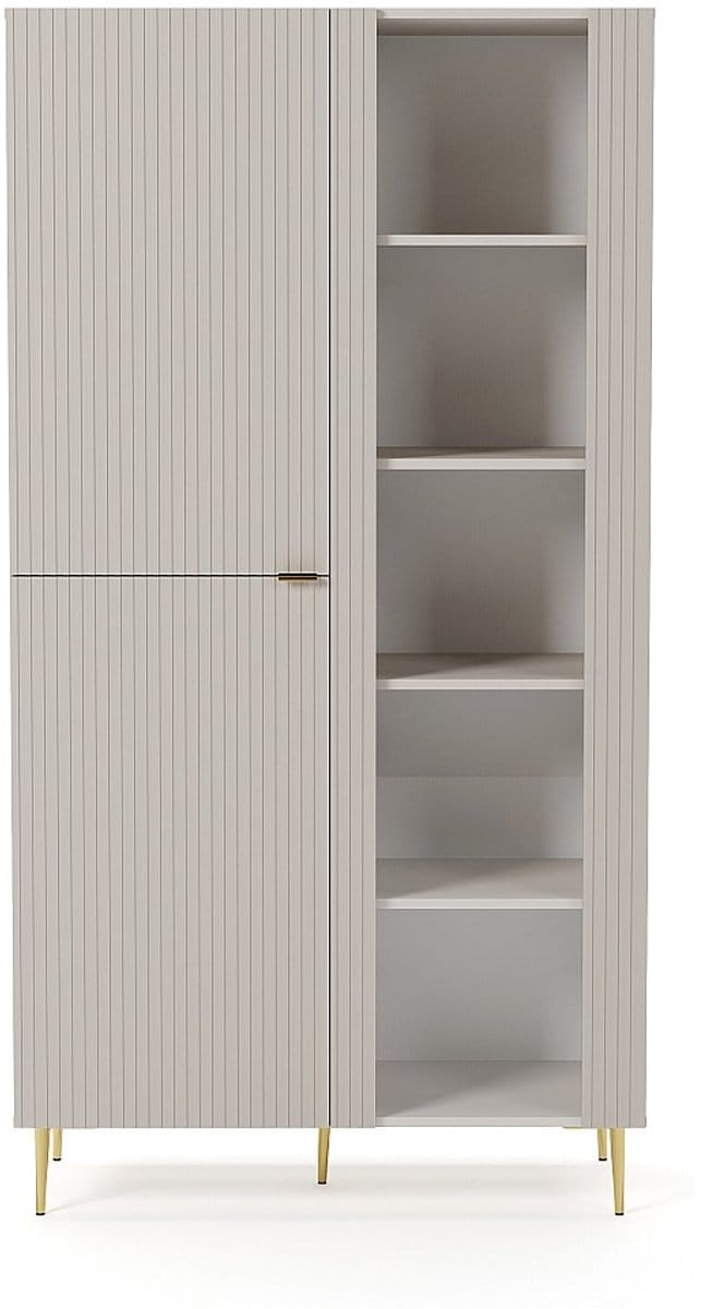 Vente-unique Vitrinekast 3 deuren met leds - Beige en goud - YESINIA