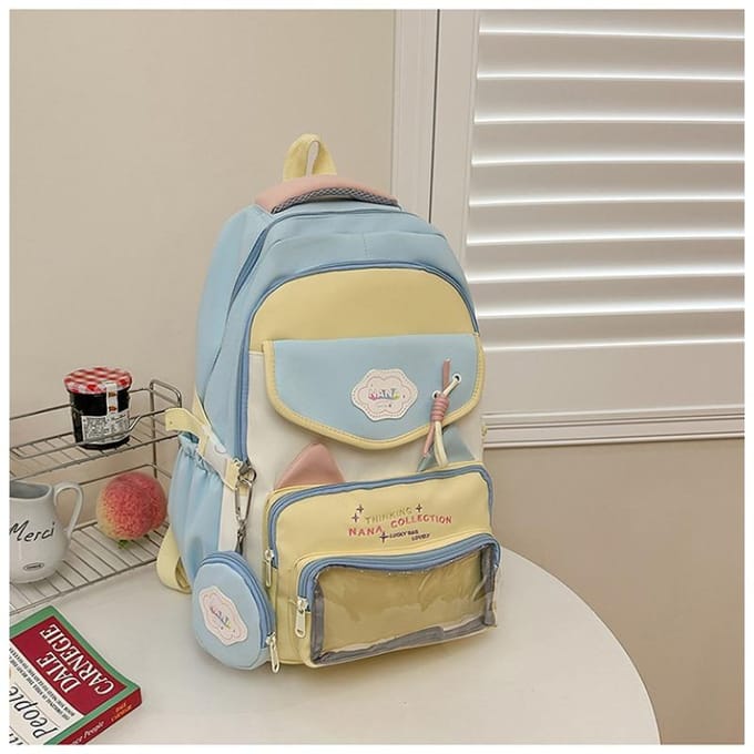 Sac à dos de grande capacité, léger et polyvalent, style collège contrasté mignon .