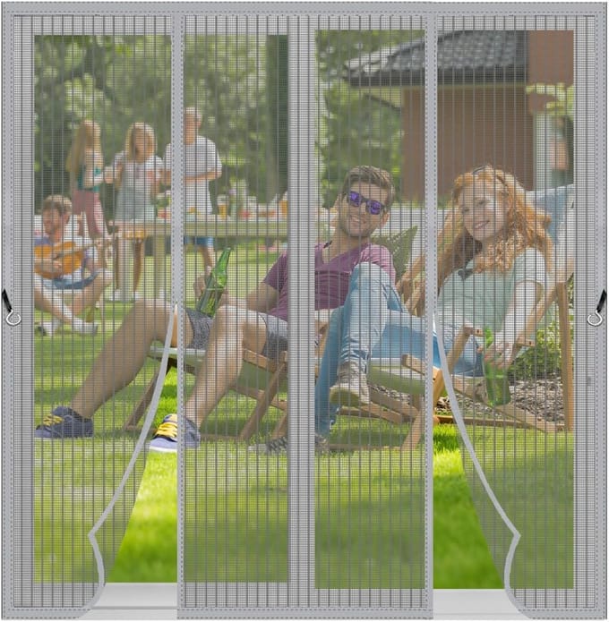 Magnetisch Deurscherm met Dubbele Opening - Bevestiging Zonder Handen voor Terrasdeuren