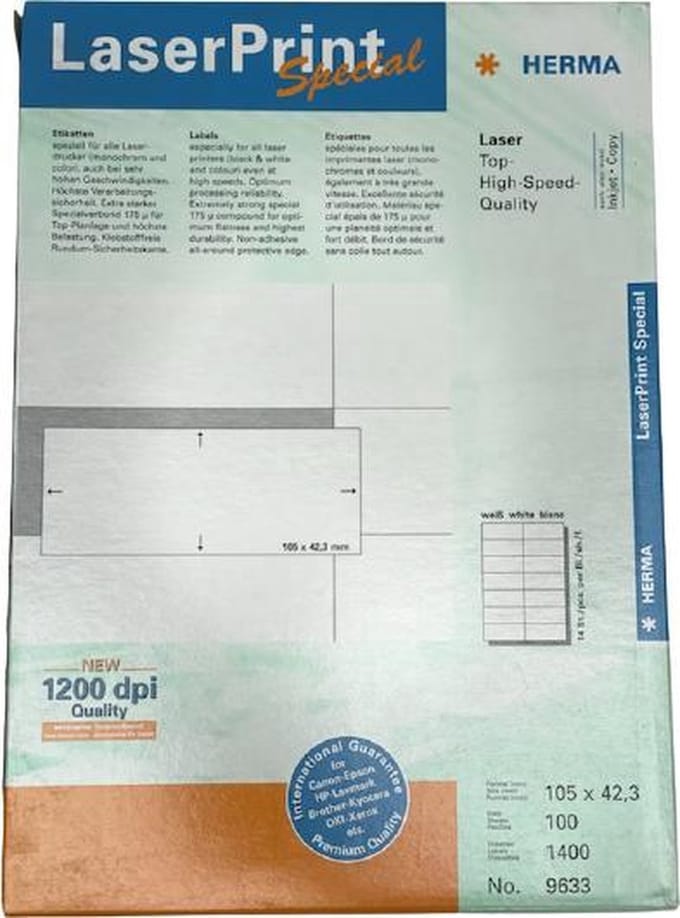 HERMA Multifunctionele etiketten 4674 Wit 105 x 42,3 mm 100 Vellen à 14 Etiketten