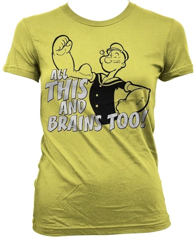 Popeye All This And Brains Too Girly T-shirt voor dames, geel