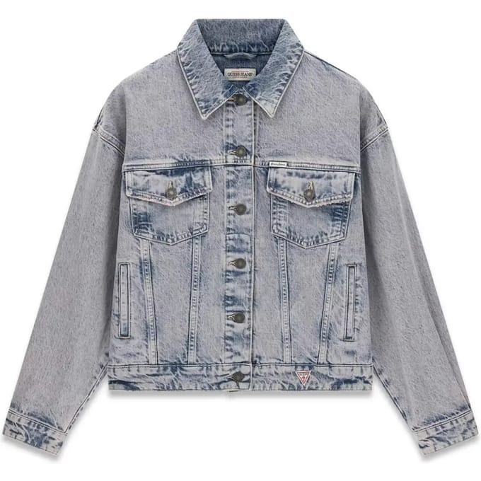 Oversized jeansjack met borstzakken en labelpatch
