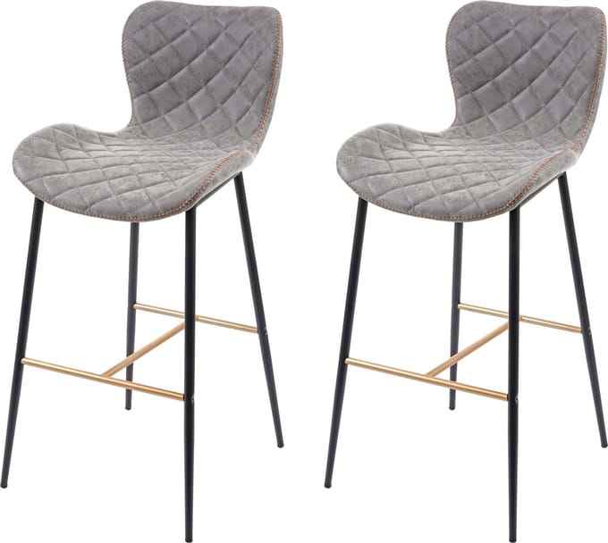 Set van 2 barkrukken MCW-E55, barkruk tegenkruk, vintage goudkleurige steunen ~ kunstleer suède grijs