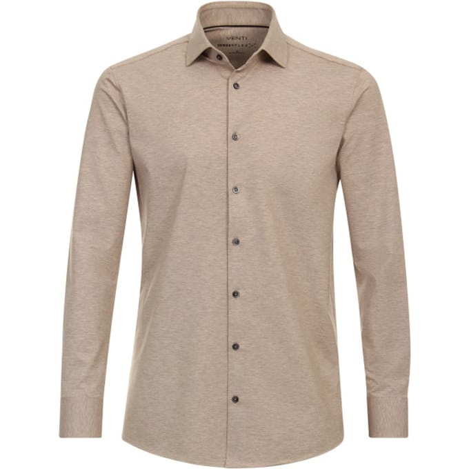 VENTI modern fit overhemd - jersey - beige - Strijkvrij - Boordmaat: 46